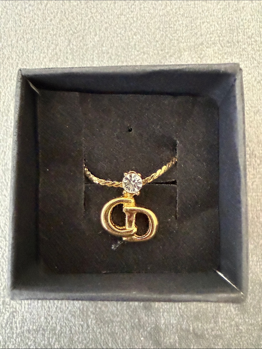 Vintage Dior Gold Double 'CD' Pendant Necklace with Crystal Accent